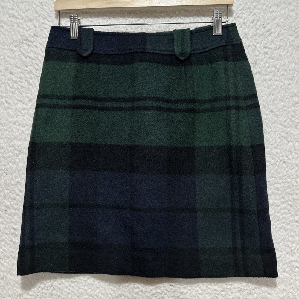 Talbots Tartan Plaid Wool Blend Petites 4P A-Line Green Blue Preppy Academia